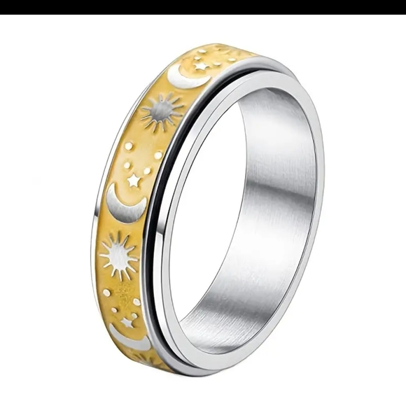 Rotating, Fidget Ring Moon, Star & Sky design2 color options, sturdy well made - Picture 5 of 7